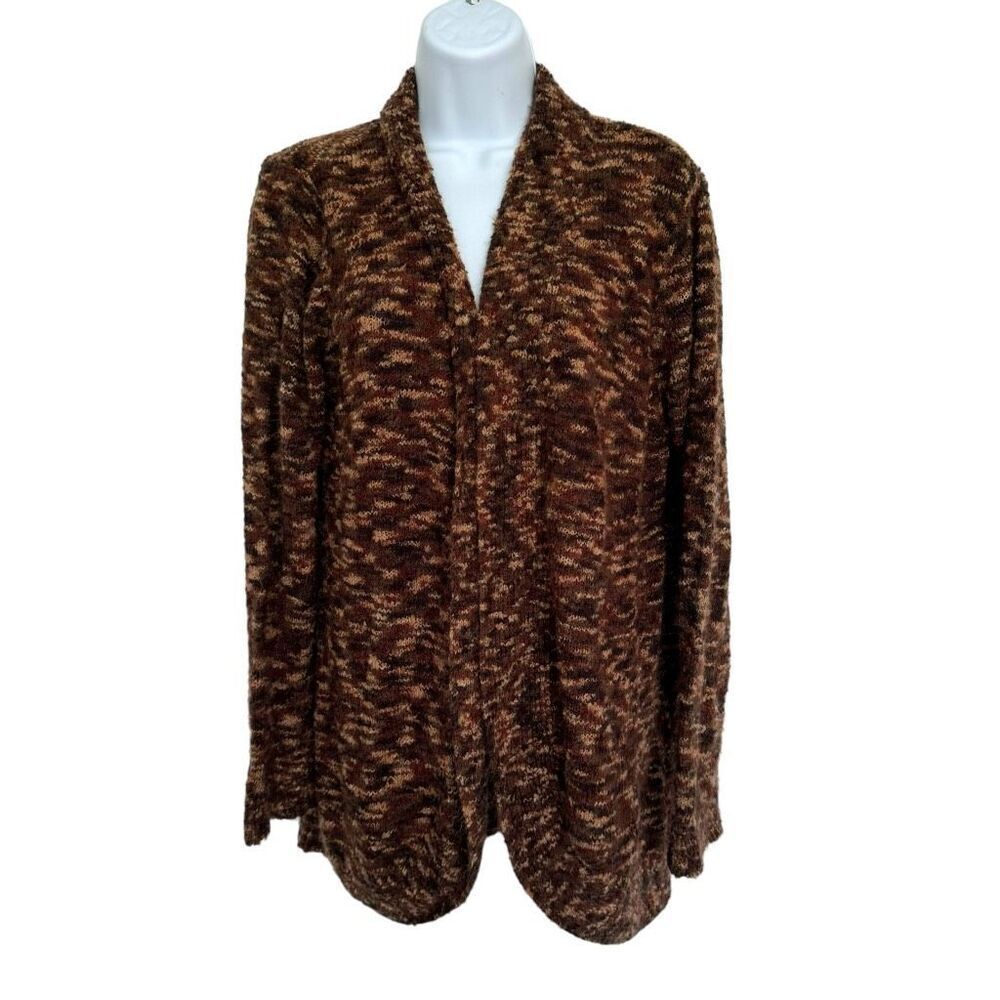 🔥4/$25 St. Johns Bay Chocolate Chip Open Front Cardigan Long Sleeve Women’s Lar